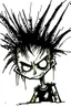 Placeholder: 2d drawing of a stickman, cool with punk hair, x eyes like in hangman, sideview of him sitting in a car, arm slightly lifted and resting on door