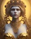 Placeholder: upper bust portrait, the queen of uncanny valley, large doll-like eyes, corset, intricate metal work crown, multiple sets of eyes on face, 8k resolution concept art, dynamic lighting, intricately detailed, hyperdetailed, beautiful, ethereal, golden hour, (extra eyes), gothic, creepy, unsettling, disfigured