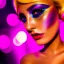 Placeholder: masterpiece, best quality, woman, sparkling eyes, fluorescent skin, colorful makeup, blond flutter hair, highly detailed body, sun light, 4K, RAW, depth of field, high contrast, realistic details, 24mm