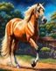 Placeholder: Disney Pixar drawing of a palomino horse, ultra quality, hyper detailed, contrasting colors, incredible colors, incredible artwork, maximalist