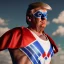 Placeholder: realistic image of donald trump as a mexican wrestling fighter posing outdoors, Mexican eyes wrestling mask, red and blue breeches with white stars, flag cape, sweat and blood, retro style, 80s, vibrant color, highly detailed, sky background, concept art, unreal engine 5, god rays, ray tracing, RTX, lumen lighting, ultra detail, volumetric lighting, 3d, finely drawn, high definition, high resolution.