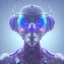 Placeholder: A beautiful portrait of a cyborg monkey purple neon color scheme, high key lighting, volumetric light high details psychedelic background