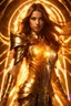 Placeholder: Photograph pretty girl Angel wearing armor long hair stand face front in impact picture,translucent and glowing metallic patterns,glowing metal objects hovering in the air and surrounding him,Electric arcs and sparks,flow of energy,translucent magnetic lines,golden and shimmering light effects