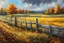 Placeholder: Painting about a fence in a field at autumn, realistic picture