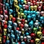 Placeholder: ANATOMICALLY CORRECT digital photograph of wall of multicolored SKULLs OF disney characters with fine line, highly detailed, high resolution, 8k 3d, vray, horrorcore, vivid, bright