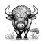 Placeholder: cute African Buffalo, black and white, white background, clean lines, coloring page for kids