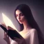 Placeholder: Close-up of a beautiful Arab girl reading, dark black hair, dark black eyes, high makeup, Artstation, Light Painting, Super-Resolution Microscopy 8K Phosphor Display, Glossy, Ray Tracing Reflections, RGB Displacement, Glowing Edges, RTX