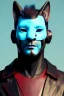 Placeholder: Medium Close Up Portrait, Front image. cyberpunk, rabbit mask, irish man, black hair. leather suit. blue, red, color. Ghost in the shell style. Color background, photo studio. Avatar image, highly detailed, concept art, smooth, unreal engine 5, god rays, ray tracing, RTX, lumen lighting, ultra detail, volumetric lighting, 3d, finely drawn, high definition, high resolution.