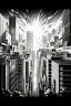 Placeholder: multiple explosions, buildings of Tokyo greyscale