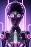 Placeholder: Portrait cyberpunk cybernetic AbstractTech Android bride with silver eyes and irises in skin-tight ornate neon pink dress with silver filigree, full body shot, full-color long shot