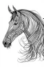 Placeholder: symetrical realistic horse head tattoo idea, line art, background, vector, svg, black outline on white background, leave plenty of white space beetween lines for coloring, tattoo style, tattoo idea,full body, minimalist