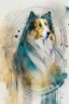 Placeholder: Abstract wet watercolour of a rough collie, ink lines, interlinked circles,
