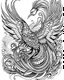 Placeholder: realistic Phoenix tattoo idea, line art, background, vector, svg, black outline on white background, leave plenty of white space beetween lines for coloring, tattoo style, tattoo idea,full body