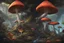 Placeholder: Exotic Flora, fauna, mushrooms, fungi and coral at the End of the Multiverse black liquid Land