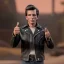 Placeholder: Wide view winkler as Young Fonz with black hair greaser figure doll 1975 (thumbs-up) (face) Forehead grin, fonzarelli, ((arnold's drive-in)) fonzie