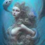 Placeholder: sango fantasy, fantasy magic, intricate, sharp focus, illustration, highly detailed, digital painting, concept art, matte, artgerm and paul lewin and kehinde wiley, masterpiece sexy lips Asain lady body mermaid lionfish head turquoise space lady beach sea under water mermaid seaweed