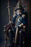 Placeholder: 70 years old victorian soldier on a throne with a musket