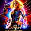 Placeholder: Captain Marvel,flying in the sky, hair on fire, realistic, vibrant colors, Kate beckinsale's face, long hair, gold angel wings, full body, in space, muscular, hyperrealistic, airplane, deathstar, facemask, topless, nuclear explosion, beauty happy face, electricity