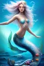 Placeholder: long hair mermaid with white top set on the rock in the ocean