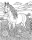 Placeholder: A horse with a flowing mane visiting a meadow. coloring page