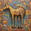 Placeholder: Pop street surrealism, graffiti wall mosaic art, by Os Gemeos and Salvador Dali, surreal melting horse, pronounced mosaic tiles