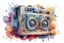 Placeholder: dynamic full art image watercolor art of amplification radio device with stereo speaker and knobs