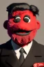 Placeholder: Waist up muppet Portrait, Kim Jong-un muppet doll, black suit, photo studio, red background, unreal engine 5, concept art, art station, god lights, ray tracing, RTX, lumen lighting, ultra detail, volumetric lighting, 3d.