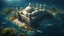 Placeholder: Hyper Realistic Aerial View of a Huge-Mosque sank deep within an ocean with lots of fishes & ocean-grass around at night with dramatic-&-cinematic-ambiance