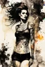 Placeholder: an abstract and serene ink wash and watercolor full body lithographic illustration of a tattooed goth girl with highly detailed hair and facial features , finely drawn and inked, 4k, hyper detailed and vibrantly colored in the comic art style of Bill Sienkiewicz and Frank Miller