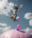 Placeholder: Ultra realistic speed clouds sky scene, wide angle view, sweet men falling down, Childs, feather inflatable color clothing, free jumping flying, many trinkets, hair monster, many jelly beans, balls, color smoke, smile, happy, circus style, extreme, wind, clouds sea, 20,000 feet altitude, stratosphere, soft color, highly detailed, unreal engine 5, ray tracing, RTX, lumen lighting, ultra detail, volumetric lighting, 3d, finely drawn, high definition, high resolution.