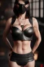 Placeholder: executioner in black leather, mature woman, lisa ann, skintight eye mask, busty, cleavage, evil, angry, bdsm, 8k,dark,