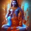 Placeholder: lord shiva meditating in the air, ultra realistic photo, blue colour, high key lighting, volumetric light high details psychedelic background