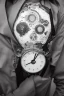 Placeholder: portrait, man with analog clock grafted into his chest AbstractTech clockpunk