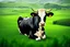 Placeholder: A cow sitting on an armchair in large soft green field