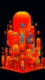 Placeholder: A neon orange digital realm with pixels designed in Matryoshka dolls painted by Alan Sorrell