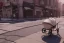 Placeholder: Looking downward into a baby carriage on a sidewalk. TheRe is a baby that looks like A young Donald Trump