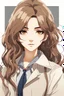 Placeholder: attractive anime woman with brown long hair, modern clothes, full body in frame