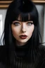 Placeholder: Girl with black hair, bangs and lip piercing and black sweater