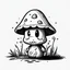 Placeholder: mushroom, black and white, cartoon, drawing, cute, creature, simple