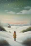 Placeholder: a painting of a person standing in a snowy field, snow landscape background, jane newland, snow scene, snowy winter scene, by Shin Yun-bok, snowy landscape, by Mary Davis, snow landscape, by Makoto Aida, by Louise Abbéma, winter painting, snowy plains, by Katsukawa Shun'ei, children's book art, wintery scene