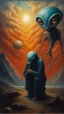 Placeholder: oil painting, Believing the strangest things, loving the alien And your prayers they break the sky in two