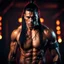 Placeholder: Shirtless Handsome alpha warrior with long dark hair pulled back in a pony tail. headshot. photorealistic. 4k. Dark Fantasy