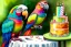 Placeholder: Parrot is having a birthday cake.. Highly detailed, smooth colours, realistic landscape. Aquarell