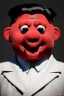 Placeholder: Waist up muppet Portrait, Kim Jong-un muppet doll, black suit, photo studio, red background, unreal engine 5, concept art, art station, ray tracing, lumen lighting, ultra detail, volumetric lighting, 3d.