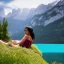 Placeholder: a sensual fantasy herione adventurer resting near a lake in the mountains