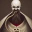 Placeholder: Realistic Nosferatu vampire with pale grey skin and yellow glowing eyes with tentacle beard and vampire fangs as Russian Orthodox in shadow