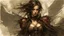 Placeholder: biomechanical women, beautiful, steampunk, dusty brunette, long square, large steampunk black wings, sword, steam, dynamic pose, rain, wind, ashes, flashes of fiery threads, steam engine, caves with rusty pipes on the background, dark world, sketch art, fine lines, grunge, sensual, darkness, dark colors, by Raymond Swanland & Alyssa Monks & Anna Razumovskaya