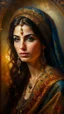 Placeholder: A stunningly radiant Persian woman, her face exudes timeless beauty and grace. Captured in a mesmerizing oil painting, every brushstroke delicately portrays her luminous complexion, enchanting brown eyes, and cascading raven-black hair. The artist's attention to detail brings out the intricate patterns of her traditional attire, adorned with vibrant colors and ornate gold embroidery. This exquisite portrait is a testament to the meticulous craftsmanship and expert artistry, transporting viewers