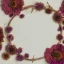 Placeholder: circle arrangement of small dried flowers on white textured paper, aesthetic layout, beautiful composition, vintage, brightly lit, tender