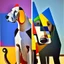 Placeholder: Cubist painting of humans and dogs standing next to each other in different colors and sizes, Cubist painting by Kees Maks, featured on dribble, informal art, cubism, picasso, art on instagram